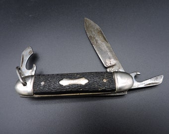 Vintage Pocket Knife ~ Old Camping Knife ~ Ideal USA 3 Blade Camp Knife  ~ Vintage Camping / Utility Knife ~ Rhode Island Knife Maker