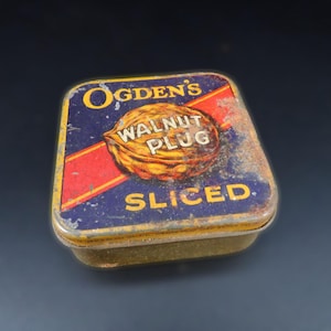 Vintage  Tobacco Tin ~ Ogden&#39;s Walnut Plug Tin  ~ Vintage Chewing Tobacco Can ~ Old Tobacco Tin ~ Colorful Tobacco Tin ~ Vintage Tobacco Can