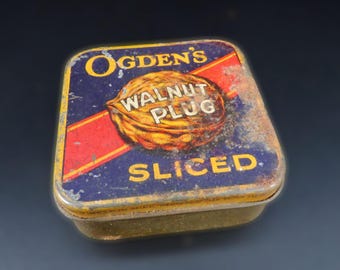 walnut plug tobacco Vintage Tobacco Tin ~ Ogden's Walnut Plug Tin ~ Vintage Chewing Tobacco Can  ~ Old Tobacco Tin ~ Colorful Tobacco Tin ~ Vintage Tobacco Can