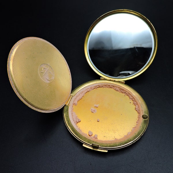 Vintage Brass Compact ~ Charles of The Ritz Compact ~ Enamel & Brass Compact ~ Collectible Compact