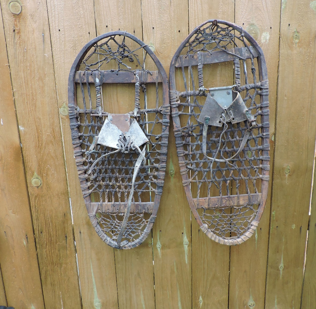 Vintage Snowshoes Bear Claw Snowshoes Antique Snow Shoes Wooden