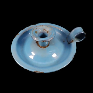 Antique Enamelware Candlestick ~ Blue Enamelware Candle Holder ~ Primitive Blue Candlestick ~ Farmhouse / Country Decor ~ Candlestick Gift