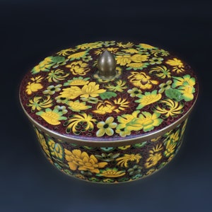 Vintage Daher Storage Tin ~ Colorful Flower Themed Biscuit or Candy Tin ~ Colorful Tin Litho Container ~ 1960s Chic ~  Floral Storage Tin