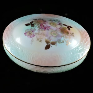 Vintage Pottery Dish ~ Schumann Arzberg Porcelain Dish ~ Wild Rose Pattern Dish ~ Vintage Covered Dish ~ Accent Dish ~ Pastel Blue & Pink