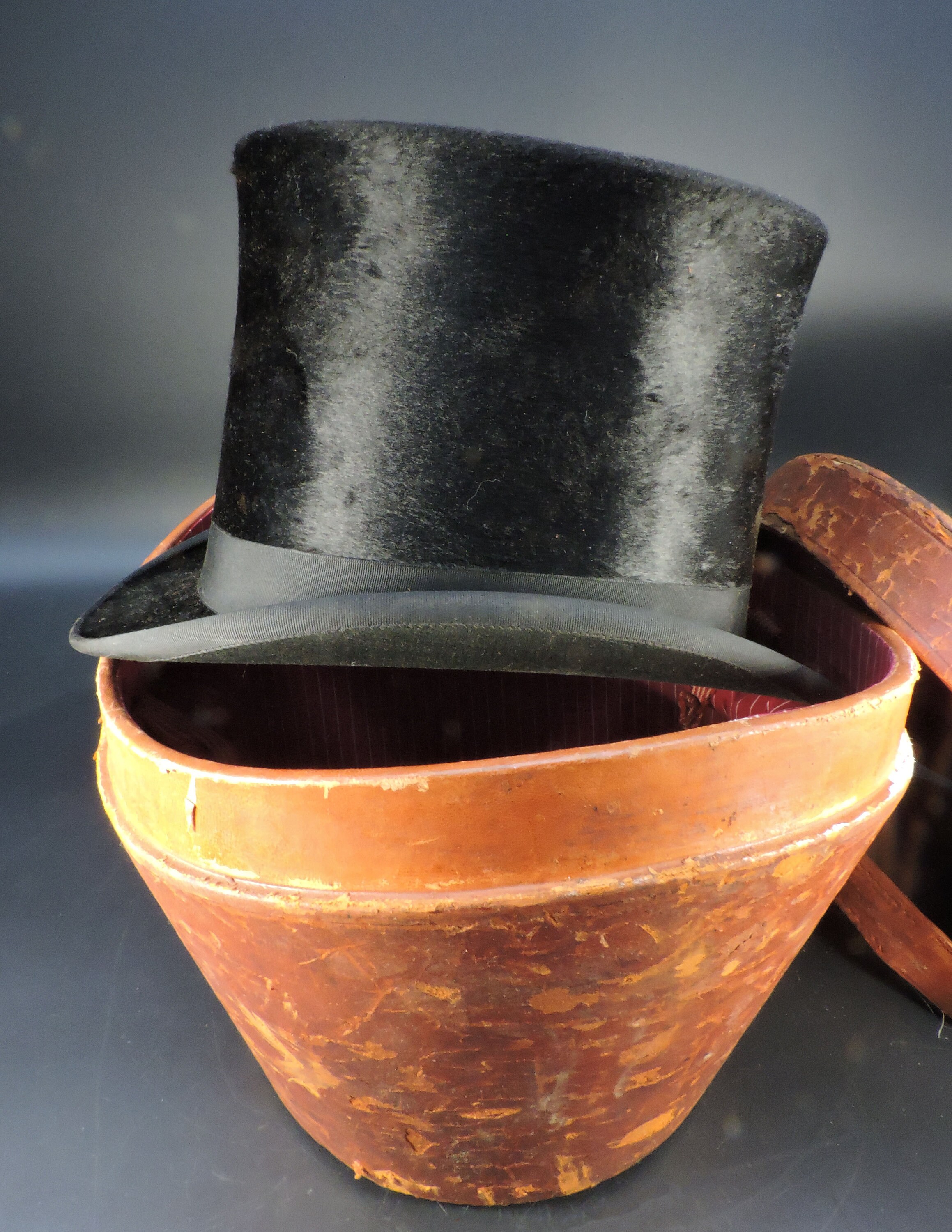 Vintage Black Leather Hat Box, 1920s