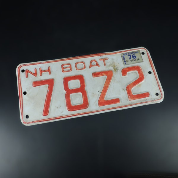 Vintage Boat License Plate ~ Old Boat License Plate ~ New Hampshire Boat PLate ~ NH Boat License Plate ~ Red & White Boat Plate ~ 1976