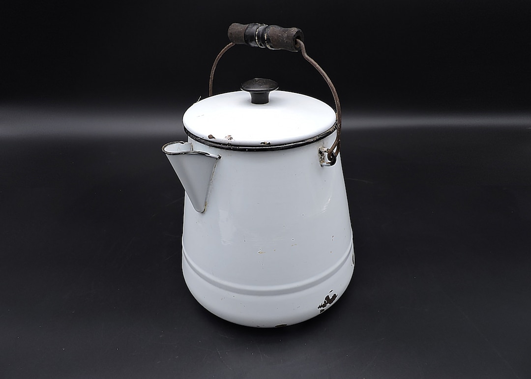 Vintage Enamelware Coffee Boiler White & Black Enamelware Etsy