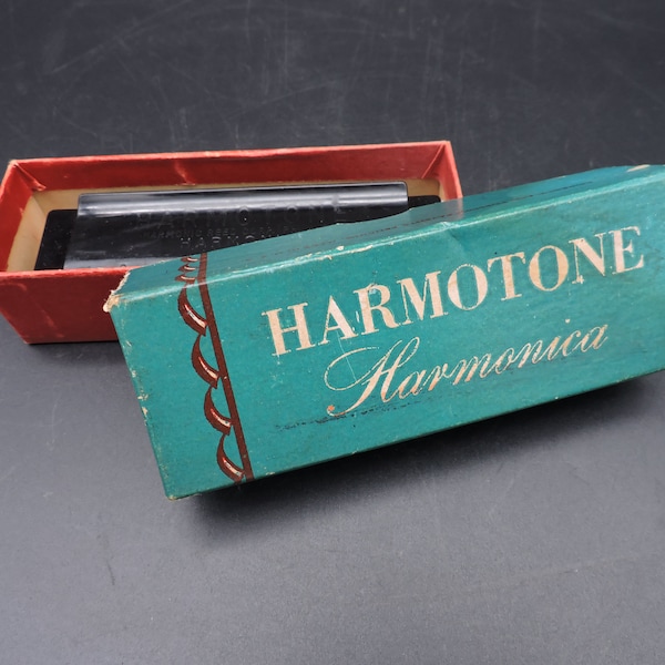 Vintage Harmonica ~ Vintage Harmotone Harmonica ~ Vintage Plastic Harmonica ~ Original Box & Instructions ~ Blues Harp ~ Musical Instrument