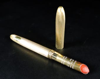 Vintage Gold Toned Pen Style Lipstick Tube ~ Collectible Makeup