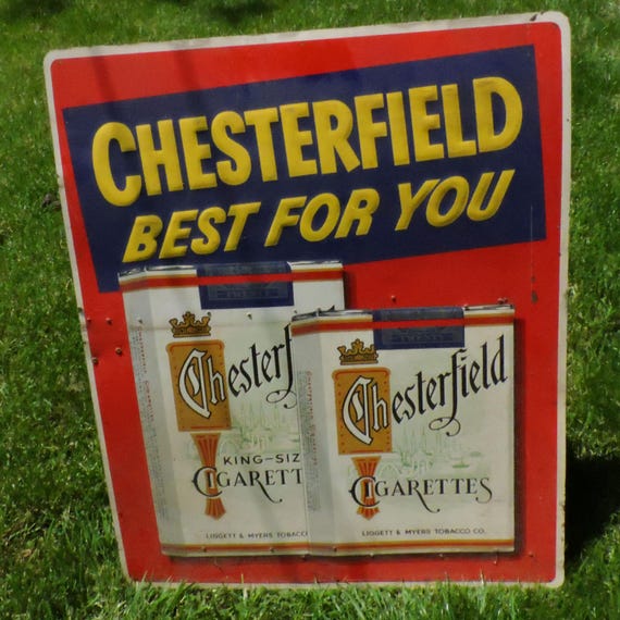 vintage chesterfield cigarette sign Vintage Chesterfield Cigarette Sign ~ Tin Litho Tobacco Sign ~ Tobacciana ~  Smoking Memorabilia ~ Man Cave Decor ~ Old Cigarette Sign