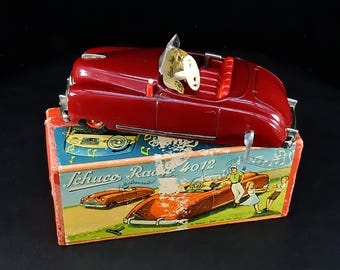 Vintage 1950s Schuco Radio 4012 Tin Wind-Up Car with Original Box ~ US-Zone Germany Mechanical Toy