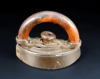 Vintage Toy Sad Iron ~ Primitive Hand Iron ~ Antique Wooden Handled Sad Iron  ~ Kitchen Decor ~ Americana - Collectible Gift