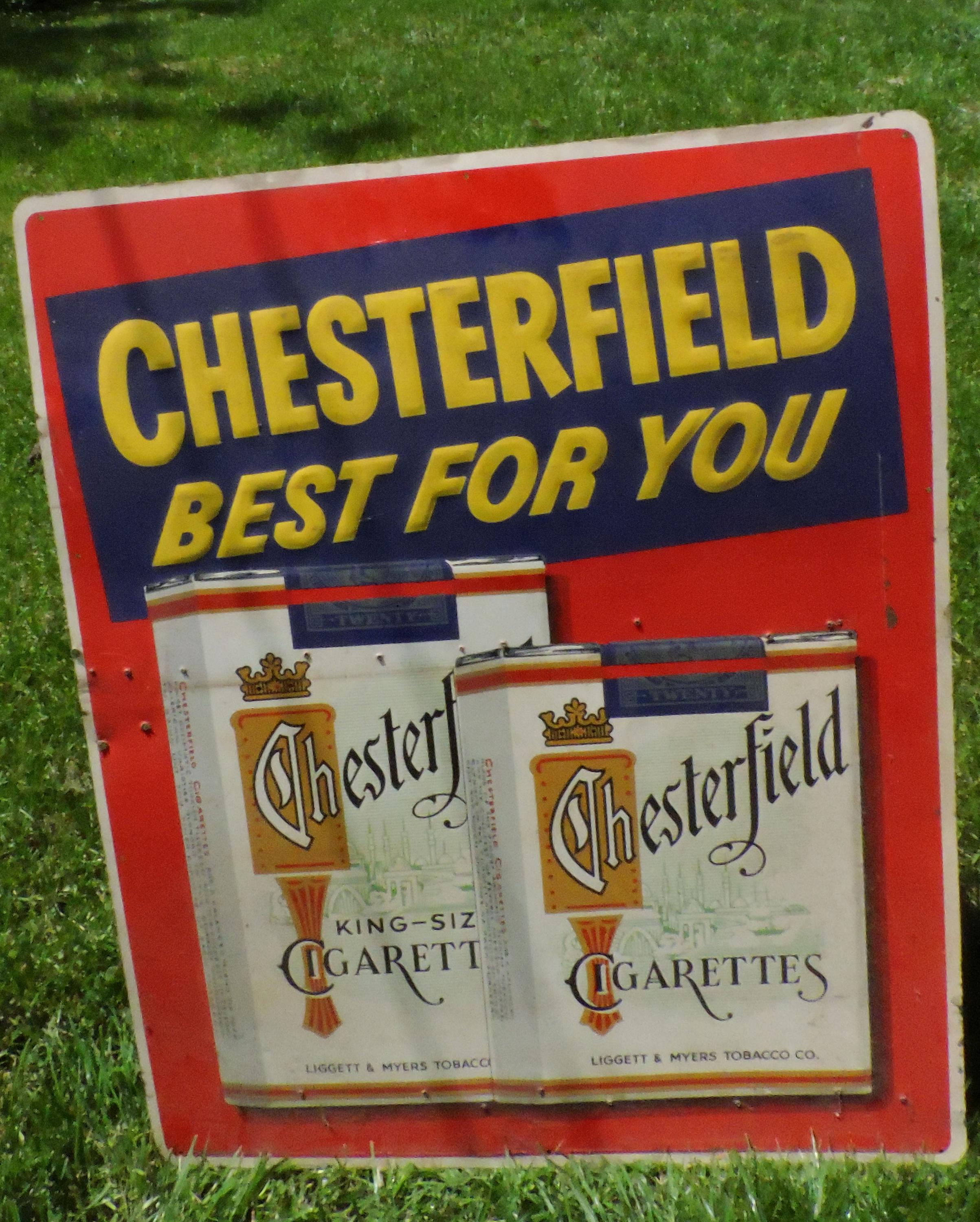 Vintage Chesterfield Cigarette Sign ~ Tin Litho Tobacco Sign 