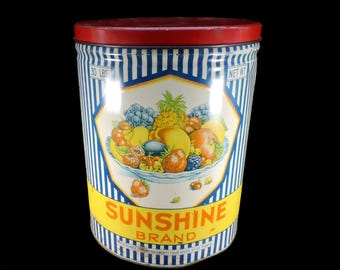 Large 30lb Sunshine Brand Fruit Tin ~ Colorful Vintage Kitchen Decor