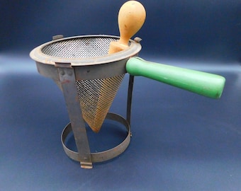 Vintage Canning Strainer ~ Vintage Canning Sieve ~ Old Canning Sieve with Wood Pestle ~ Canning Chinois & Pestle ~ Collectible Kitchen Tool