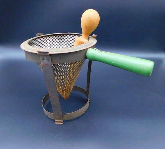Vintage Canning Strainer ~ Vintage Canning Sieve ~ Old Canning Sieve with Wood Pestle ~ Canning Chinois & Pestle ~ Collectible Kitchen Tool