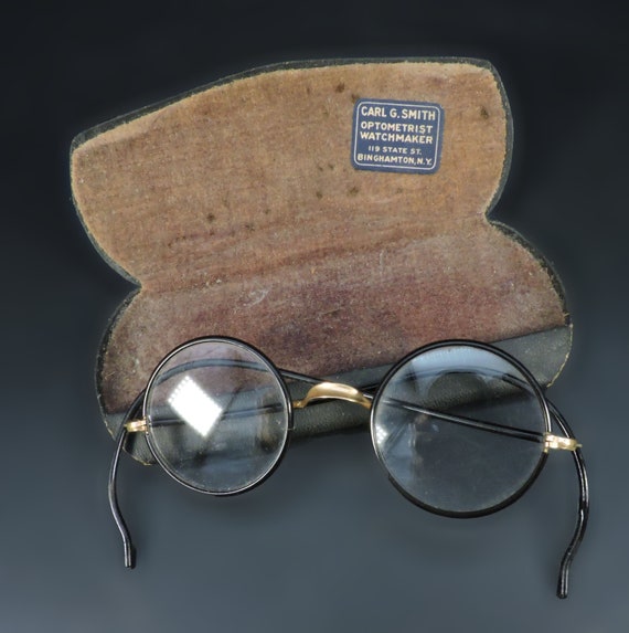 Antique Glasses ~ Vintage Black Wire Rim Glasses ~