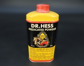 Vintage Medical  Tin ~ Dr. Hess Powder Tin ~ Colorful Medicine Tin ~ Old Advertising Tin~ Old Medical Tin ~ Hess & Clark Ashland ,OH
