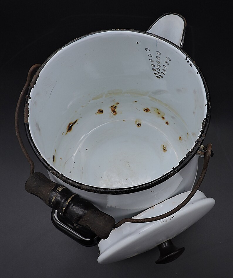 Vintage Enamelware Coffee Boiler White & Black Enamelware Etsy