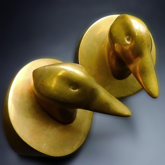 Vintage Duck Head Bookends ~ Solid Brass Bookends ~ Hunter's Gift ~ Hunting Lodge Décor ~ Rustic Cabin Décor ~ Mid Century Wildlife Bookends