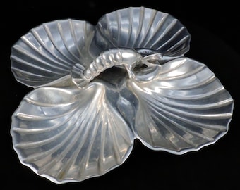 Seafood Serving Platter ~ Cast Aluminum Wilton Seafood Tray ~ Lobster Handled Seashell Tray ~ Seafood Themed Tray ~ Seafood Tray ~ Gift