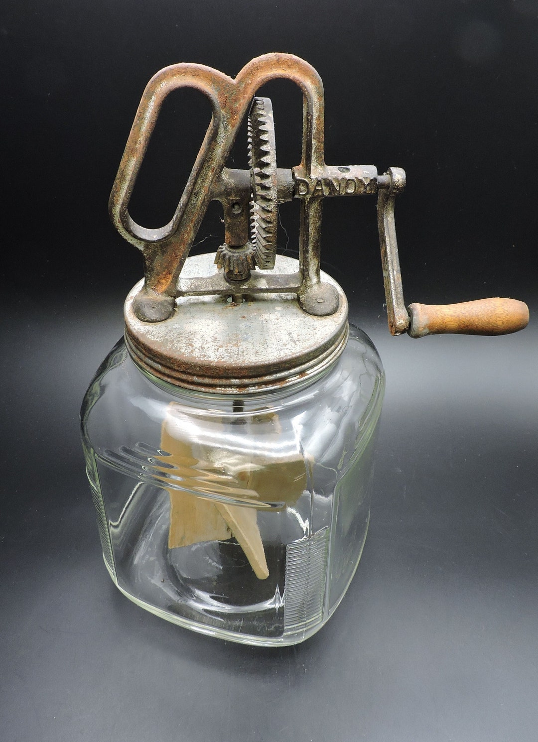 Antique Butter Churn DANDY Butter Churn Hand Cranked Butter Churn Farmhouse Chic Glass Butter