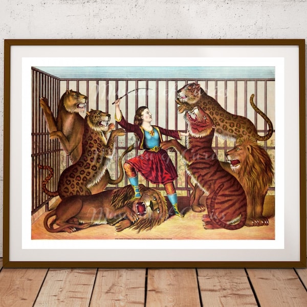 Antique Lion Tamer Circus Poster: Vintage Vaudeville Print (Digital Download)