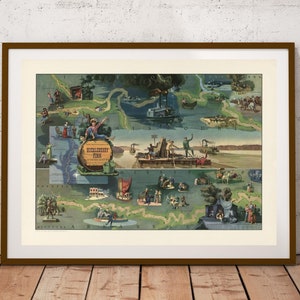 Digital, 1959, De avonturen van Huckleberry Finn, Mark Twain, Pictorial Map, Mississippi, Missouri, Arkansas, INSTANT DOWNLOAD, Tennessee