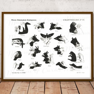 Digital, Shadow images Lithograph, Dutch children&#39;s prints, INSTANT DOWNLOAD, swan, pig, goose, goat, dog, elephant, printable