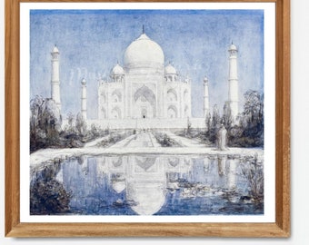 Digital, 1898, Taj Mahal im Mondschein, INSTANT DOWNLOAD, Aquarell, indische Architektur