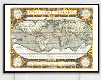 16th Century World Map Print by Abraham Ortelius (Digital Download)
