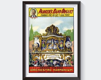 Numérique, années 1800, Parker’s Band Organs Harmonium, Affiche de cirque vintage imprimable, art du 19e siècle, TÉLÉCHARGEMENT INSTANTANÉ