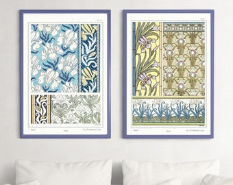 Digital, Two Maurice Pillard Verneuil Iris Prints, Chromolithograph, INSTANT DOWNLOAD, 19th century floral