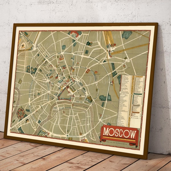 Digital, 1938, Map of Moscow city, streets, Soviet Union, Russian Map, INSTANT DOWNLOAD, printable home decor