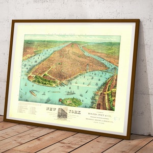 Numérique, 1879, Carte de New York, Chromolithographie, TÉLÉCHARGEMENT INSTANTANÉ, art mural imprimable