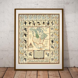 Digital, 1937, Landkarte der tauchenden Enten, Eiders und Mergansers von Nordamerika Wandposter, SOFORT DOWNLOAD, druckbar