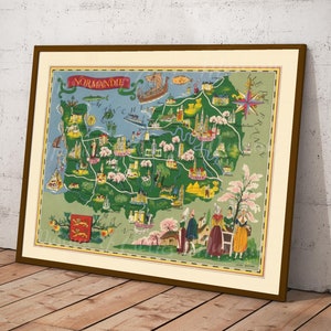 Digital, Normandie, Vintage Französische Provinz Karte, SOFORT DOWNLOAD, druckbare Karte, Wanddeko
