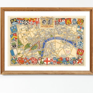 Digital, 1947, Queen Elizabeth, Prinz Philip, Royal Wedding Route, Daily Telegram Pictorial Map, Embleme, Wappen, SOFORTIGER DOWNLOAD