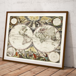 Digital, 1672, Niederländische Karte, Nieuwe Werelt kaert, Goos Pieter, INSTANT DOWNLOAD, Orbis Terrarvm, druckbare Atlaskarte, doppelte Hemisphäre