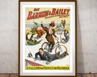 Digital, 1900, Barnum and Bailey, Lady On A Bicycle Circus Poster, Clowns, Acrobats, INSTANT DOWNLOAD, printable wall art