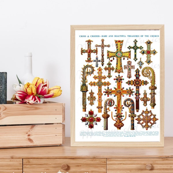 Digital, 1800s, Cross and Crozier, Byzantine, Greek, Russian Crosses, Christian Church Relics INSTANT DOWNLOAD, Printable Ephemera Collage