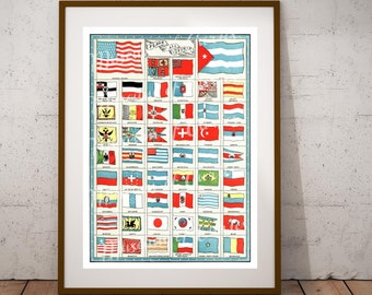 Digital, 1901, Flags Of All Nations, Wall Poster, INSTANT DOWNLOAD, Siam, German Empire, World flags, printable home decor