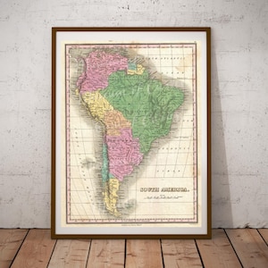 Digital, 1827, Finley Mapa de América del Sur, DESCARGA INSTANTÁNEA, mapa mural imprimible