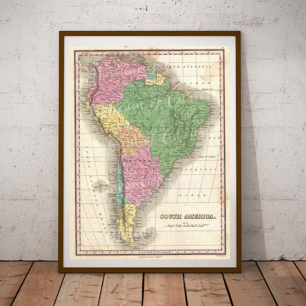 Digital, 1827, Finley Map of South America, INSTANT DOWNLOAD, printable wall map