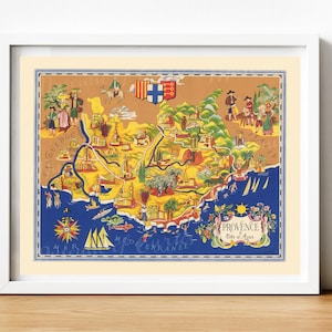 Vintage Französische Landkarte, Provence & Cote D'Azur Provinzen, Kartographie, druckbar, SOFORT DOWNLOAD, drei Größen