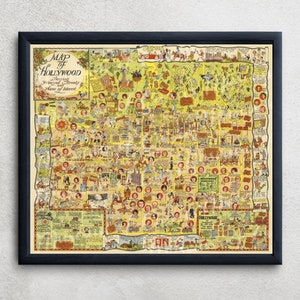Digital, 1923, Druckbare Karte von Hollywood, USA, straßen und Sehenswürdigkeiten, SOFORT DOWNLOAD, Poster