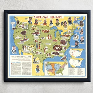 Digital, Nativo Americano, Historia Visual Mapa mural, DESCARGA INSTANTÁNEA, Póster, Seminole, Sioux, Apache, Comanche, Pawnee, Crow, Cherokee