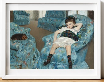 メアリー・カサットの版画：印象派の「青い肘掛け椅子に座る少女