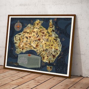 Digital, 1940 Australia Map, Decorative Animals, Shell Company, INSTANT DOWNLOAD, Zoological