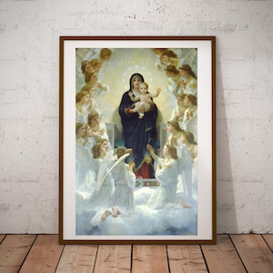 Digital, 1900, William-Adolphe Bouguereau, &#39;The Virgin With Angels&#39;, French artist, INSTANT DOWNLOAD, Four Sizes